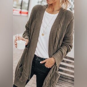 Cozy Brown Cable Knit Open Cardigan